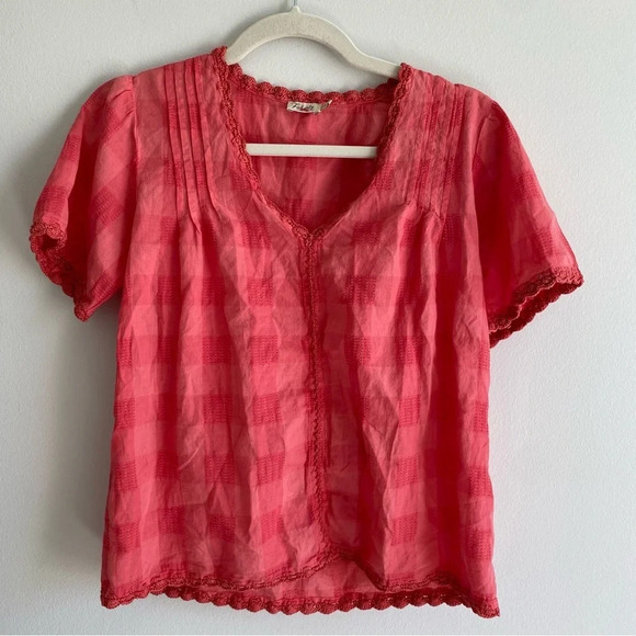 FAHERTY 100% Organic Cotton Margate Short Sleeve Checkered Blouse Size XXS - Picture 3 of 14